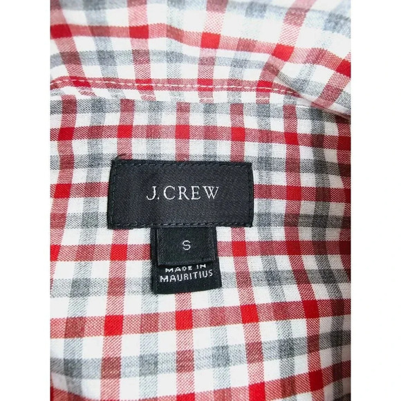 J. Crew Size Small Men Red White Gray Check Button Down Long Sleeve Cotton Shirt - Picture 4 of 10